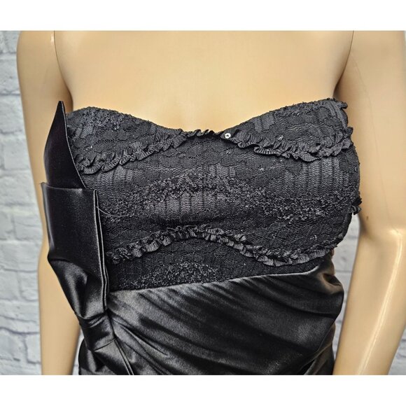 LOVELY DAY M BLACK SEQUIN RUFFLE SATIN BOW PADDED STRAPLESS BODYCON ZIP BACK SHO - Picture 9 of 14
